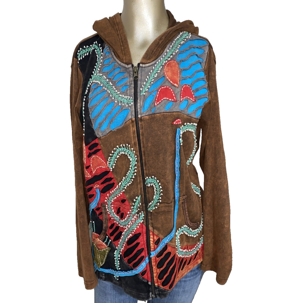 The Collection Royal Hoodie Jacket Women Medium Artsy Zip Hippy Boho 90'S Vibe